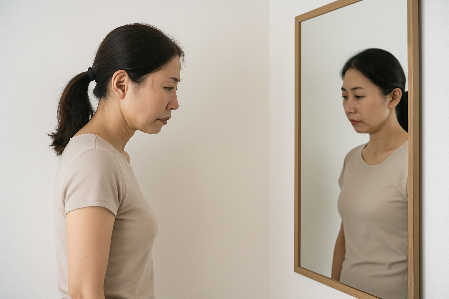 鏡に映った猫背姿勢